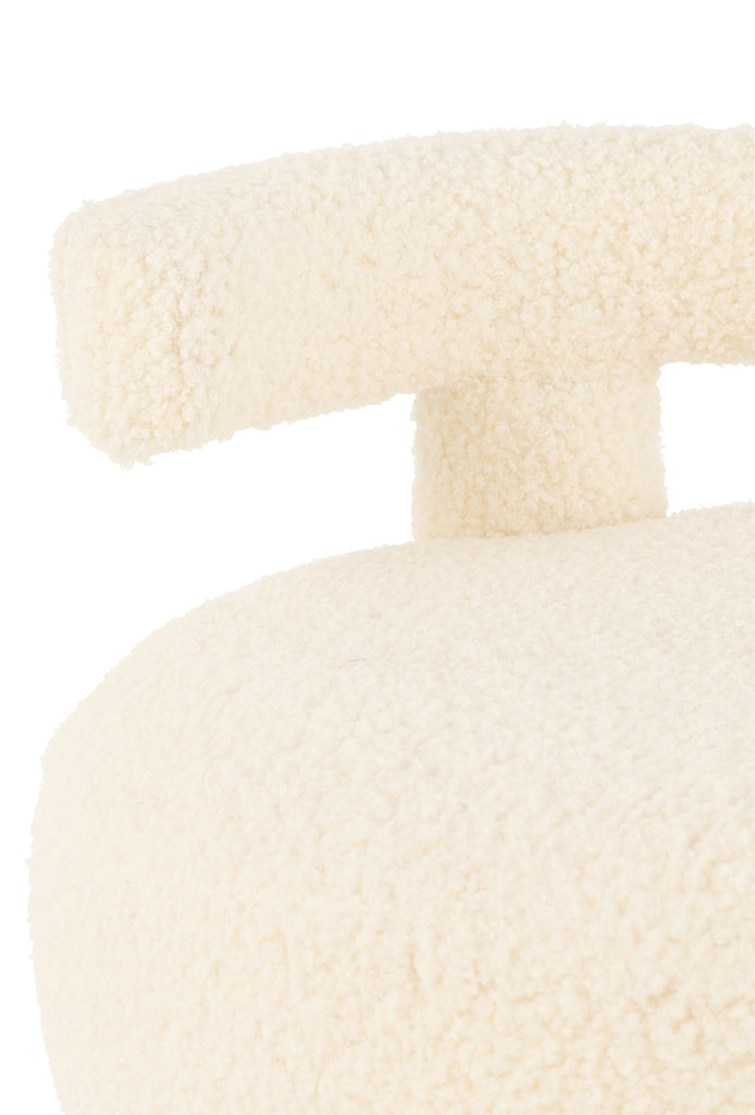 Kruk Rond Met Rugleuning Bouclé Wit - Kruk - J-Line - livinglovely.nl