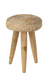 Kruk Rond Teakhout/Waterhyacint Wit - Kruk - J-Line - livinglovely.nl