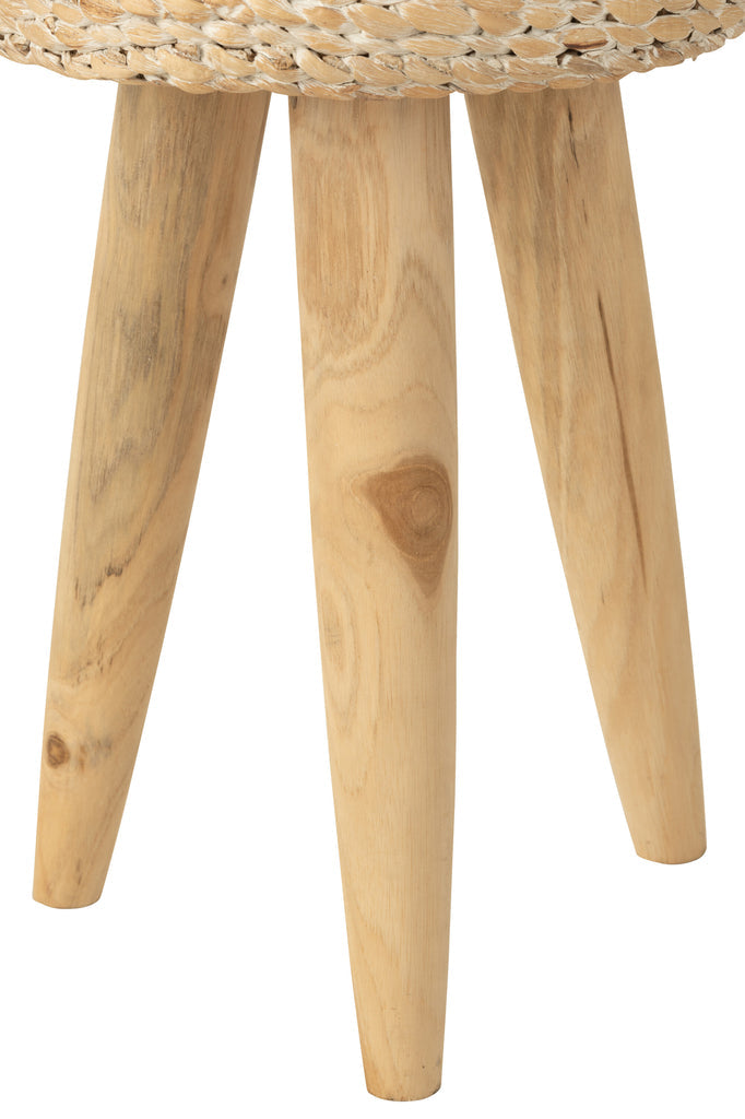 Kruk Rond Teakhout/Waterhyacint Wit - Kruk - J-Line - livinglovely.nl