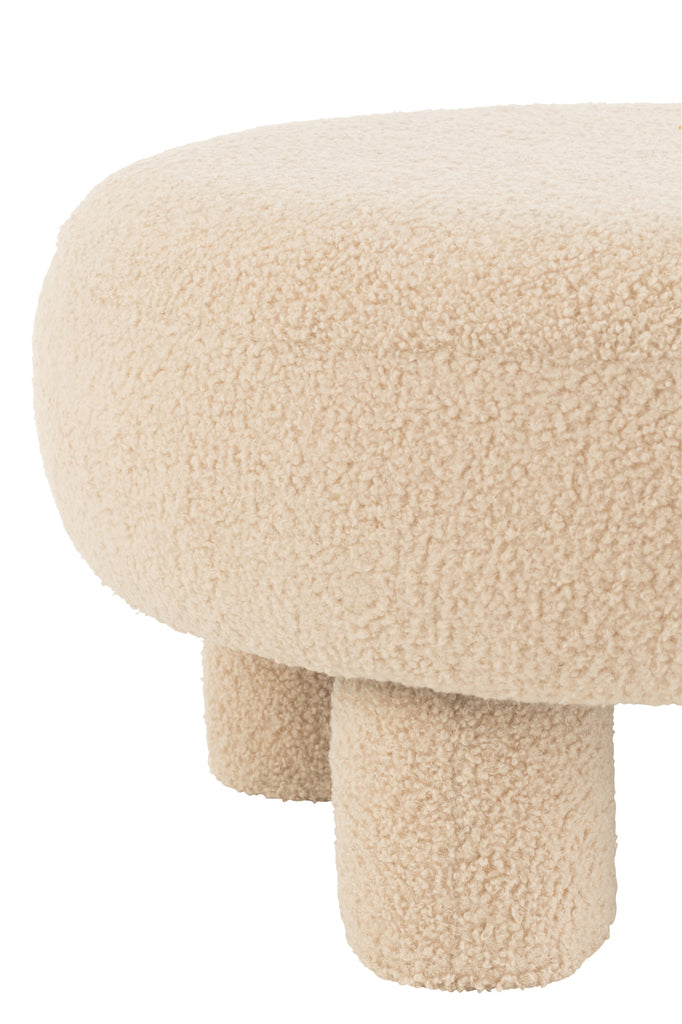 Kruk Rond Teddy Voeten Bouclé Warm Beige - Kruk - J-Line - livinglovely.nl