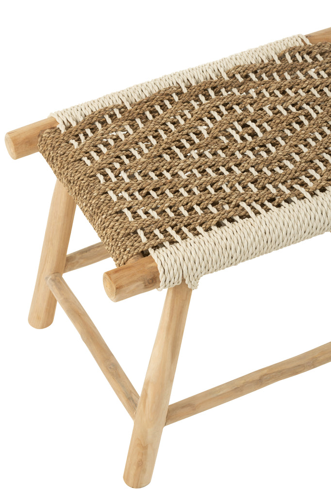 Kruk Waverly Teak Hout/Zeegras Naturel/Wit - Kruk - J-Line - livinglovely.nl