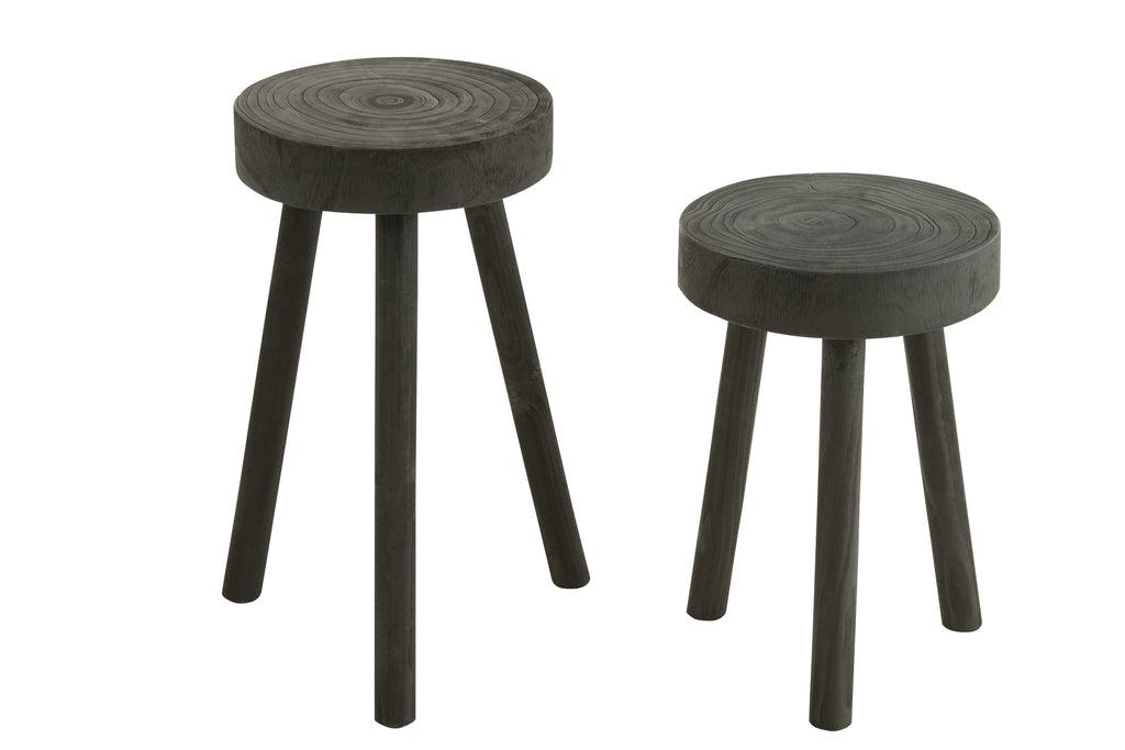 Krukjes Paulownia Hout Zwart Set van 2 - Kruk - J-Line - livinglovely.nl