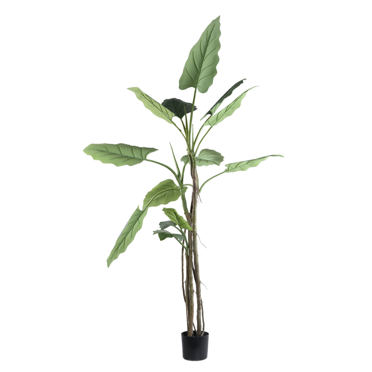 Grote kunstplant philodendron van PTMD in groen met zwarte pot, 195 cm hoog