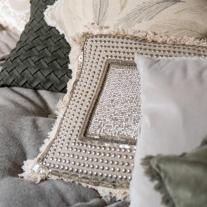 Kussen Boord Ibiza Katoen Beige/Wit - Kussen - J-Line - livinglovely.nl