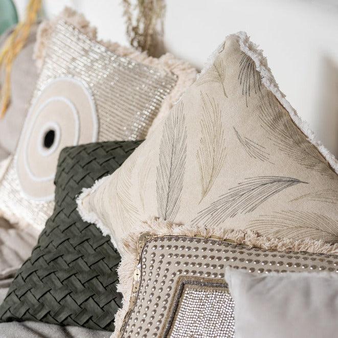 Kussen Circle Ibiza Cotton White/Beige - Kussen - J-Line - livinglovely.nl