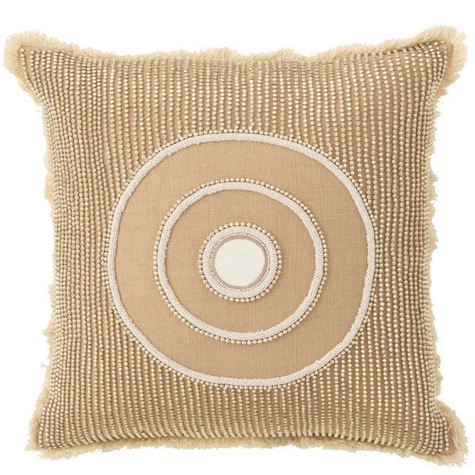 Kussen Circle Ibiza Cotton White/Beige - Kussen - J-Line - livinglovely.nl