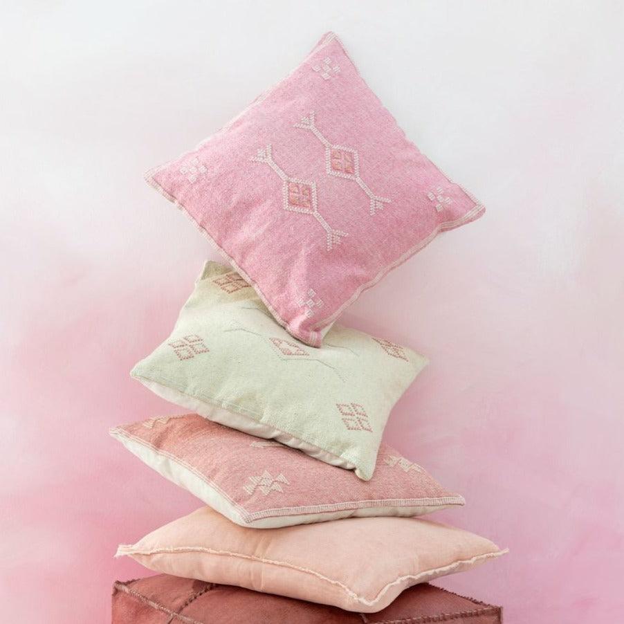 Kussen Diamanten + Pijlen Katoen Creme/Roze - Kussen - J-Line - livinglovely.nl