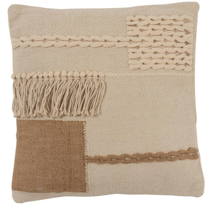 Kussen Franjes Vierkant Katoen Beige - Kussen - J-Line - livinglovely.nl