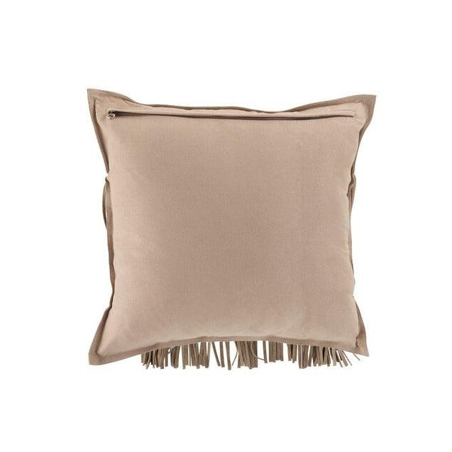 Kussen Franjes Vierkant Leer Lichtgrijs - Kussen - J-Line - livinglovely.nl