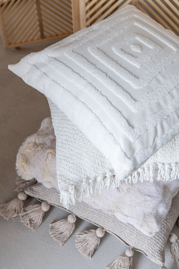 Kussen Motief Vierkanten Polyester Wit - Kussen - J-Line - livinglovely.nl