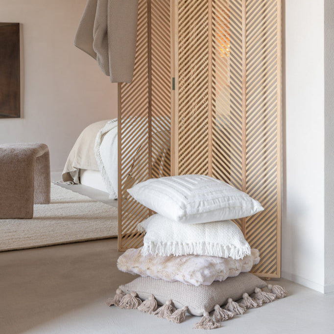 Kussen Motief Vierkanten Polyester Wit - Kussen - J-Line - livinglovely.nl
