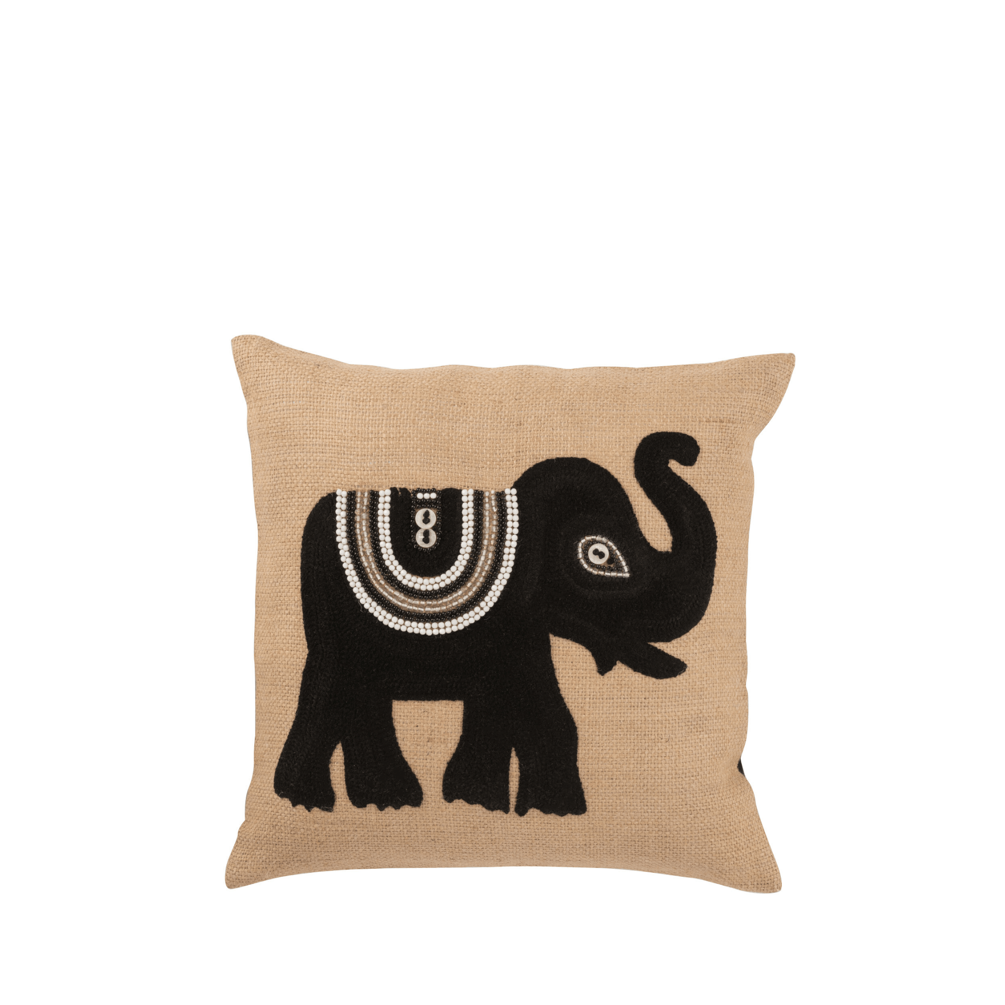 Kussen Olifant Textiel Naturel/Zwart Small - Kussen - J-Line - livinglovely.nl