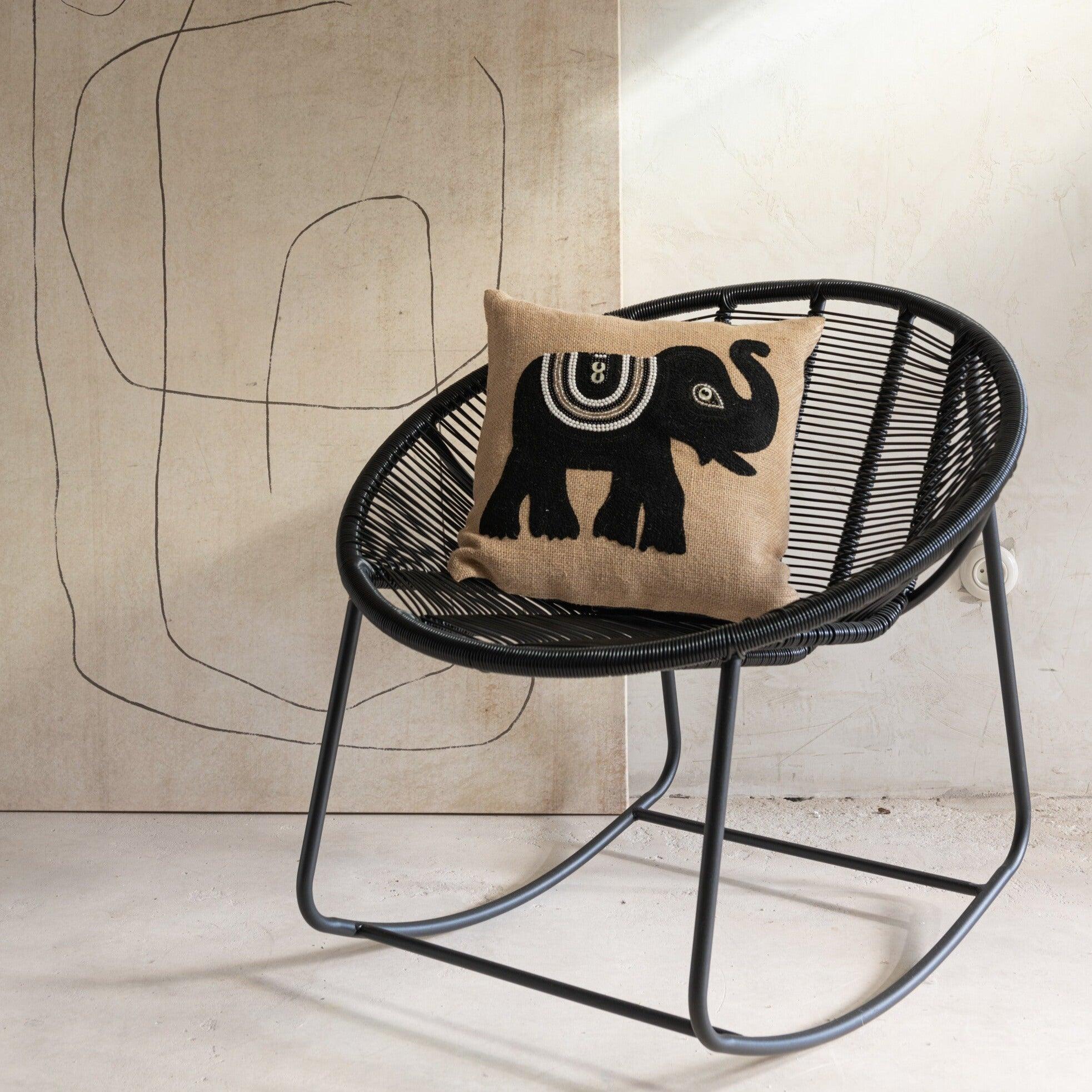 Kussen Olifant Textiel Naturel/Zwart Small - Kussen - J-Line - livinglovely.nl