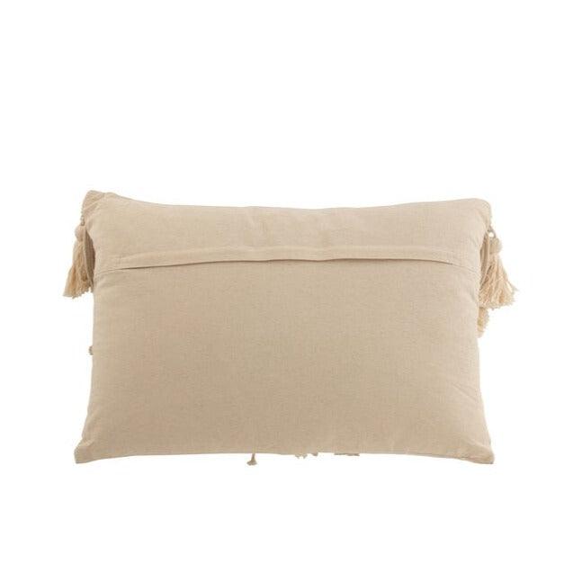 Kussen Pompom Macrame Rechthoek Katoen Beige - Kussen - J-Line - livinglovely.nl