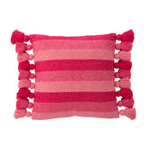 Kussen Strepen + Kwastjes Katoen Roze J-Line - Kussen - J-Line - livinglovely.nl