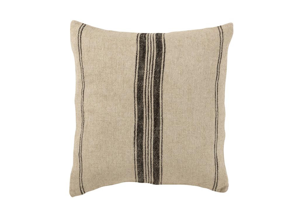 Kussen Strepen Linnen Beige Vierkant - Kussen - J-Line - livinglovely.nl