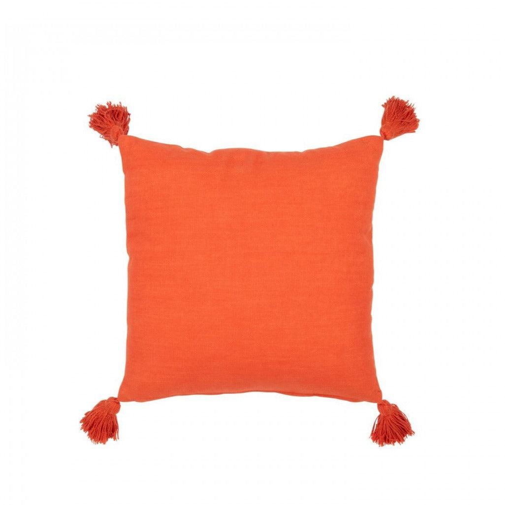 Kussen Vierkant Bloemen + Kwastjes Katoen Oranje - Kussen - J-Line - livinglovely.nl