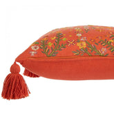 Kussen Vierkant Bloemen + Kwastjes Katoen Oranje - Kussen - J-Line - livinglovely.nl