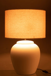 Lamp Meli + Kap Keramiek Linnen Wit Large - Tafellamp - J-Line - livinglovely.nl