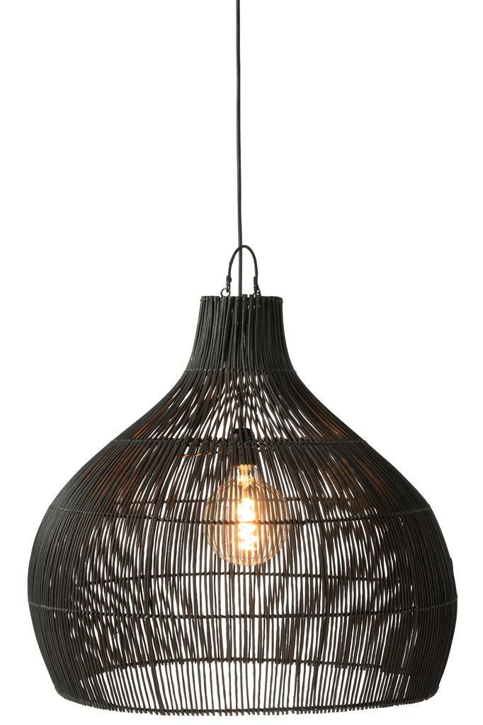 Lampkap Peervorm Rotan Zwart - Hanglamp - J-Line - livinglovely.nl
