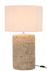 Lampvoet + Kap Dik Vlecht Beton/Katoen Naturel L - Tafellamp - J-Line - livinglovely.nl