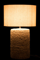 Lampvoet + Kap Dik Vlecht Beton/Katoen Naturel L - Tafellamp - J-Line - livinglovely.nl