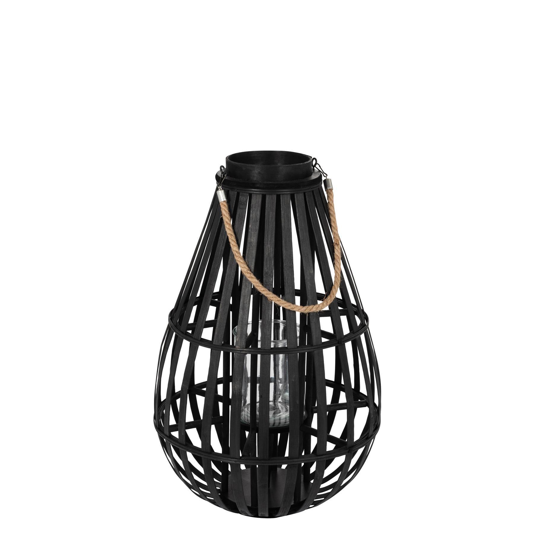 Lantaarn Druppelvorm Bamboo Zwart Small - Lantaarn - J-Line - livinglovely.nl