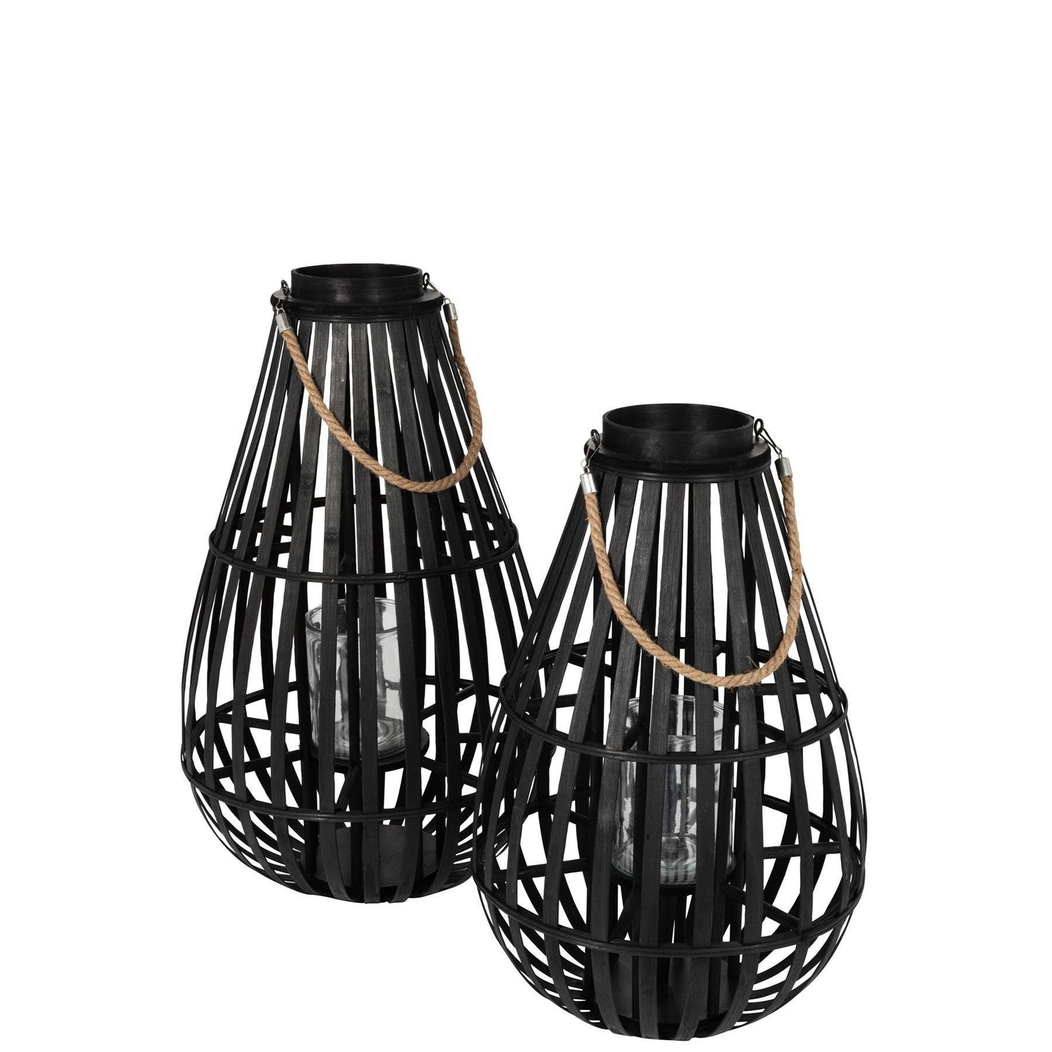 Lantaarn Druppelvorm Bamboo Zwart Small - Lantaarn - J-Line - livinglovely.nl