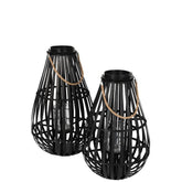 Lantaarn Druppelvorm Bamboo Zwart Small - Lantaarn - J-Line - livinglovely.nl