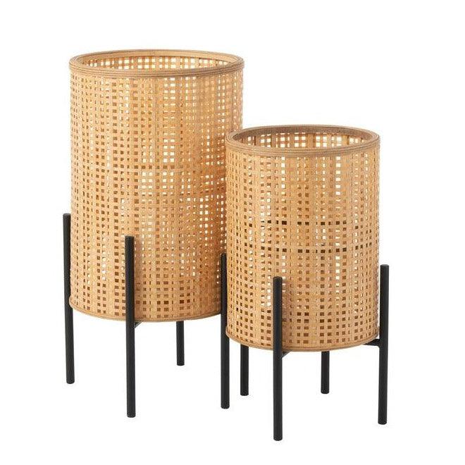 Lantaarn Op Voet Bamboo Naturel Small - Lantaarn - J-Line - livinglovely.nl