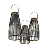 Lantaarn Skagen - Bamboe / Glas - Zwart Set van 3 Pomax - Lantaarn - Pomax - livinglovely.nl