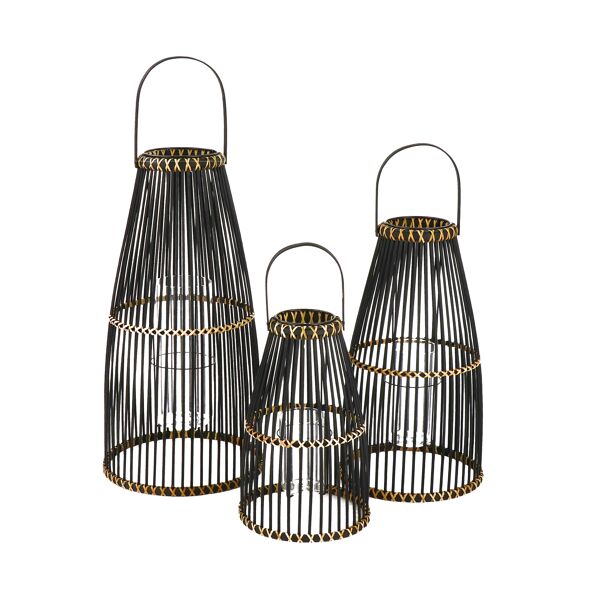 Lantaarn Skagen - Bamboe / Glas - Zwart Set van 3 Pomax - Lantaarn - Pomax - livinglovely.nl