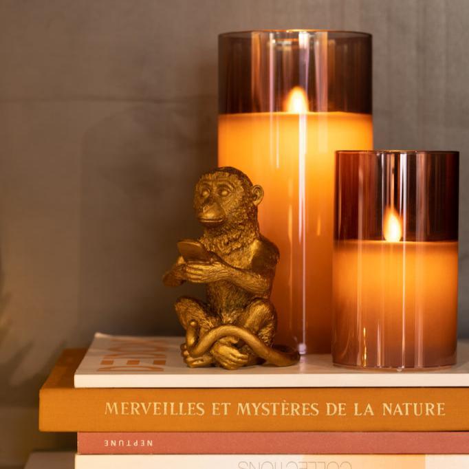 Ledlamp Blinkend Glas Bruin Medium - LED Kaars - J-Line - livinglovely.nl