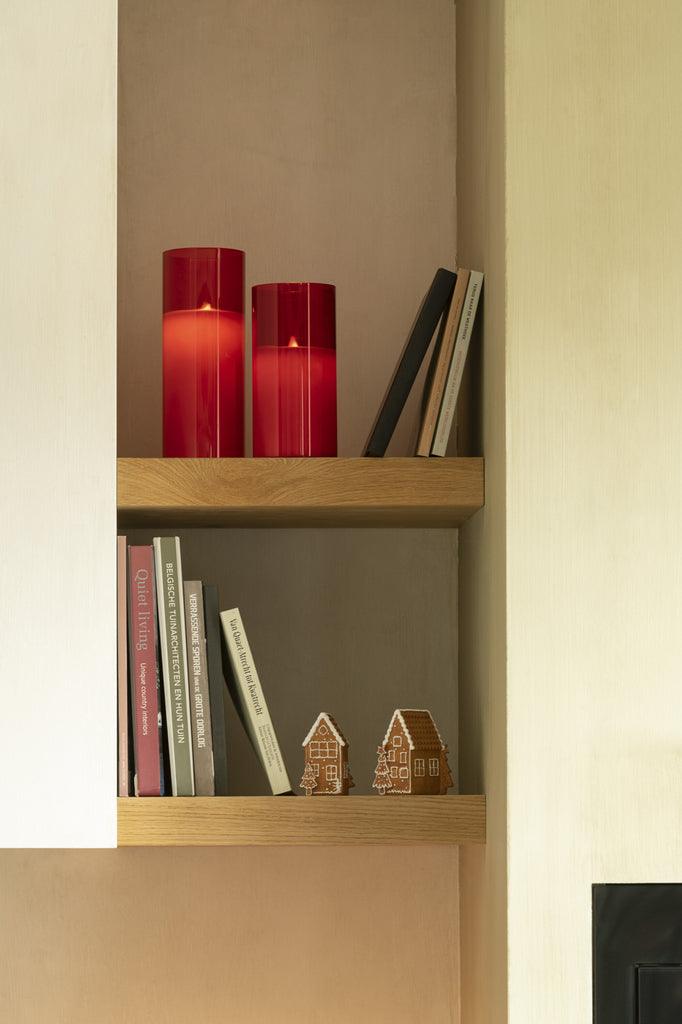 Ledlamp Blinkend Glas Rood Large - LED Kaars - J-Line - livinglovely.nl