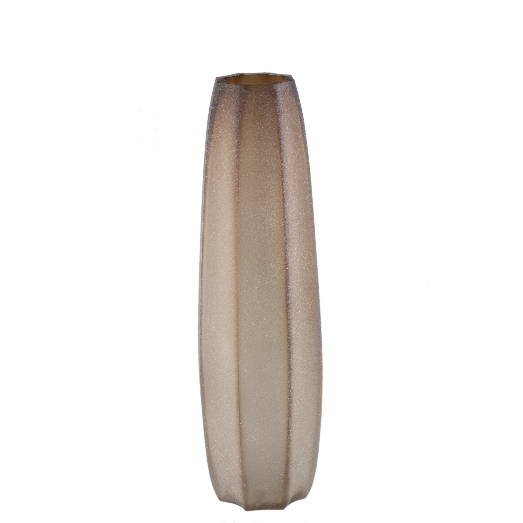 Levente Sand Carved Glass Round Vase Ribbed High Dia17x60cm PTMD - Vaas - PTMD - livinglovely.nl