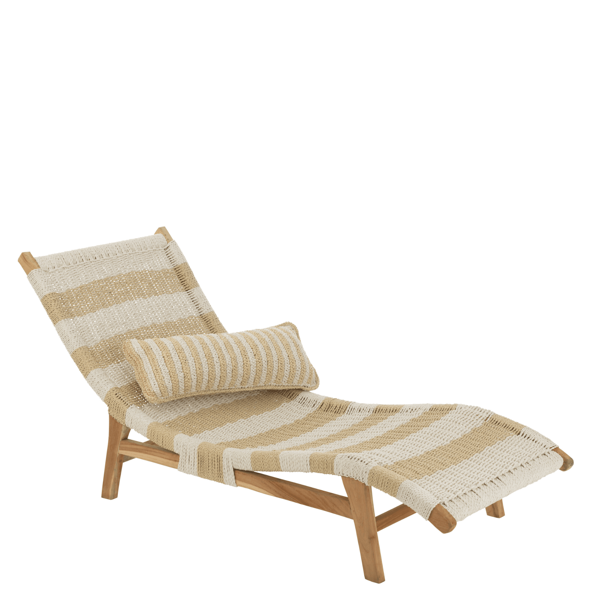 Ligbed + Kussen Strepen Geweven Plastiek/Teak Wit/Naturel - Ligbed - J-Line - livinglovely.nl