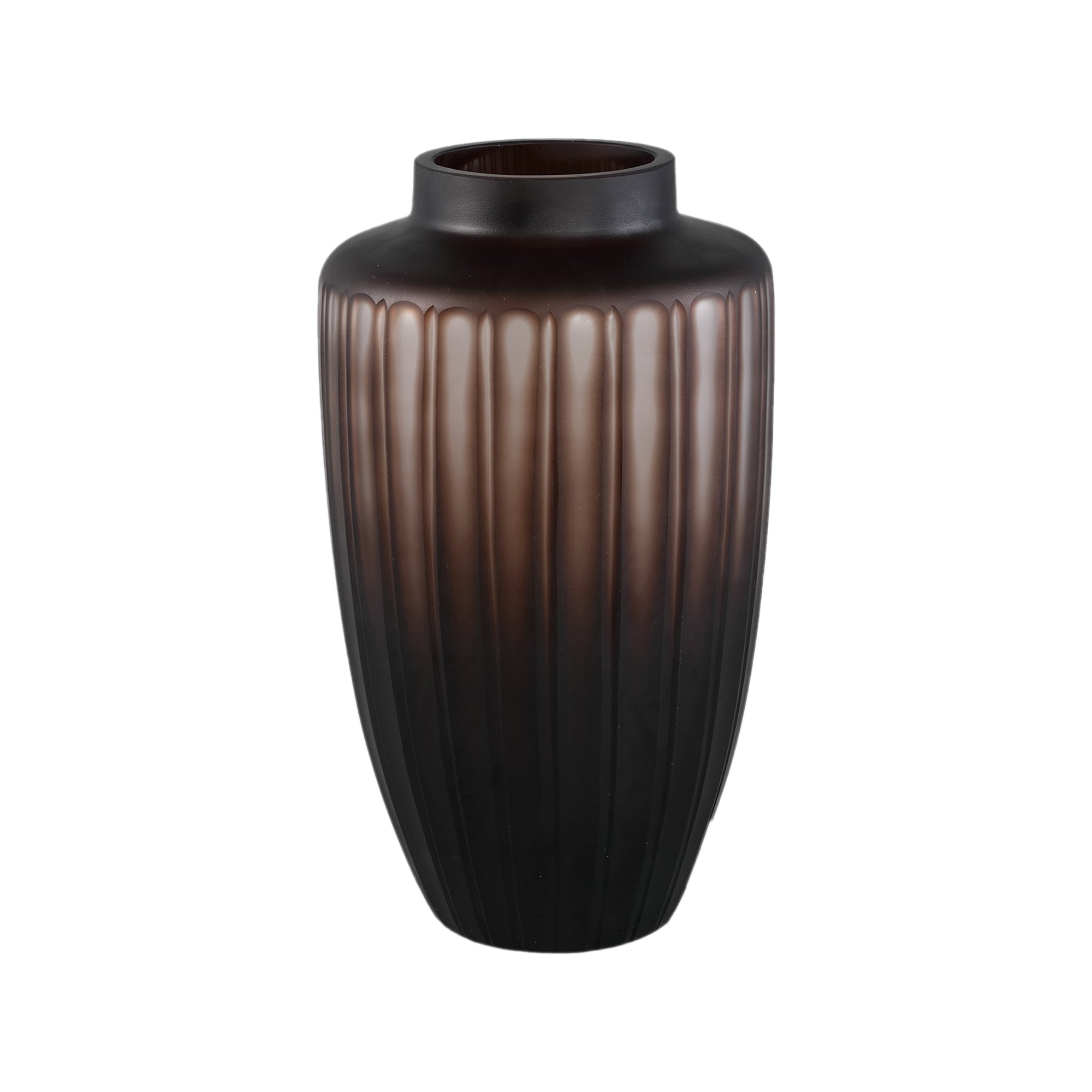 Linesa Brown Carved Glass Shaped Vase Matt LDia 19xh33cm PTMD - Vaas - PTMD - livinglovely.nl