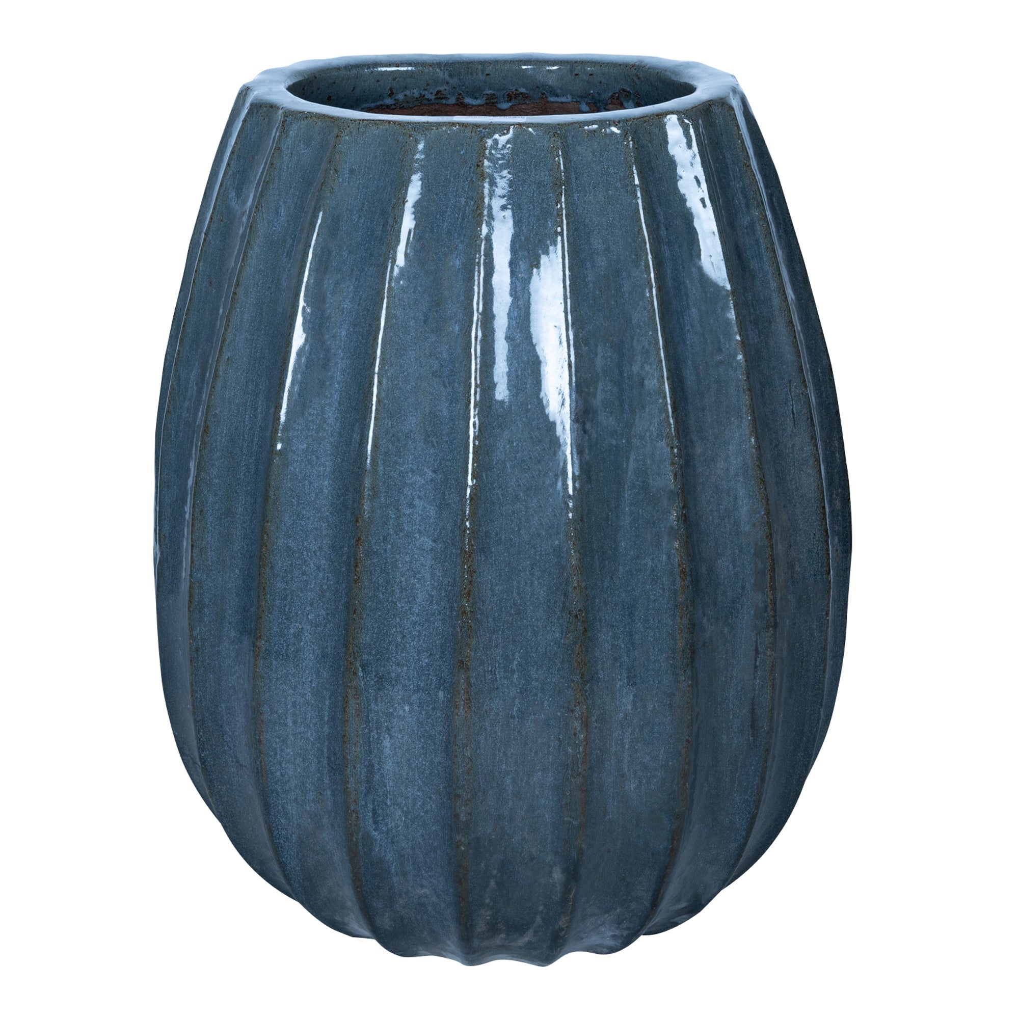 Lionne Blue Ceramic Pot Ribbed Bulb Round L Dia60xH70cm PTMD - Pot - PTMD - livinglovely.nl
