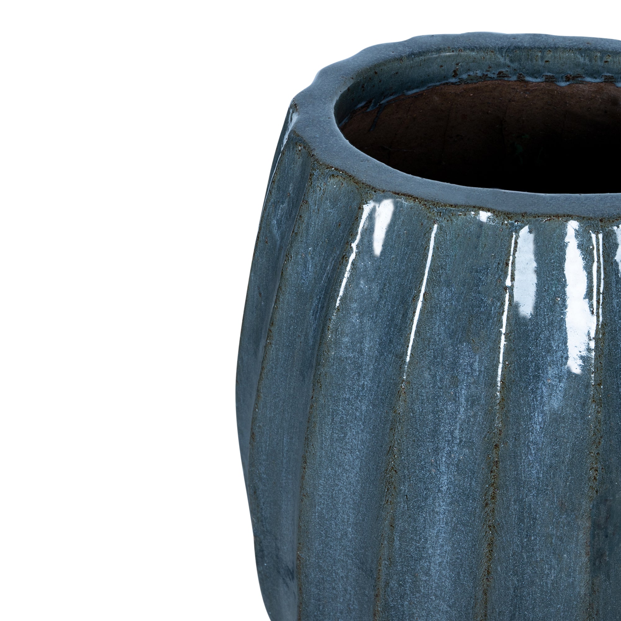 Lionne Blue Ceramic Pot Ribbed Bulb Round L Dia60xH70cm PTMD - Pot - PTMD - livinglovely.nl