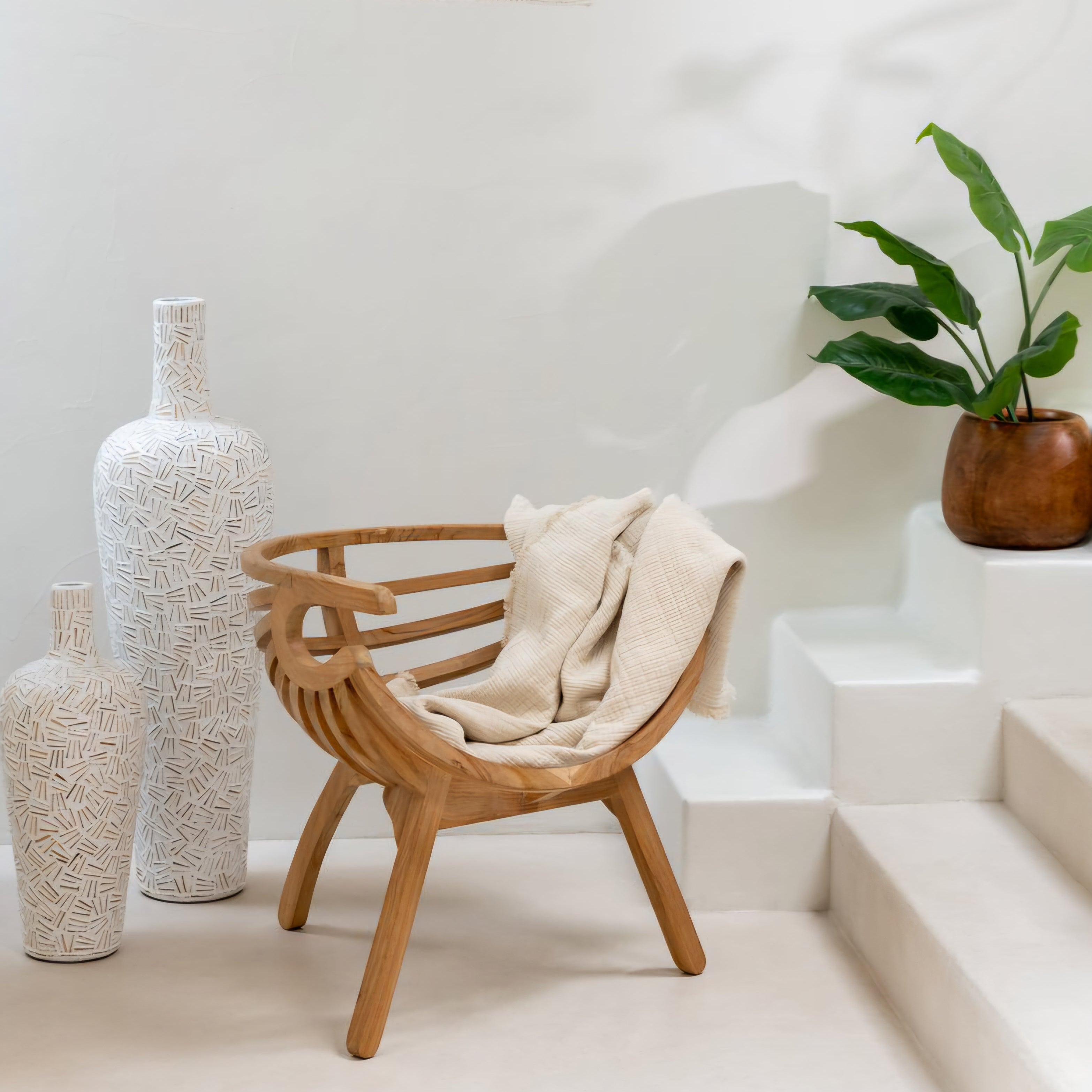 Loungestoel Crab Teak Hout Naturel - Fauteuil - J-Line - livinglovely.nl