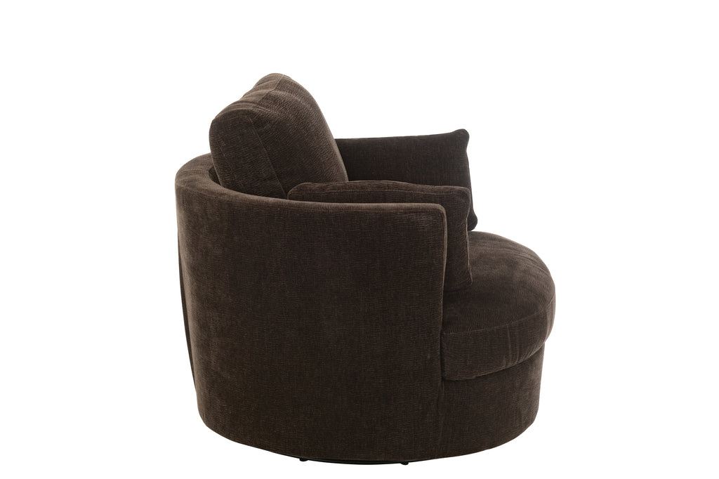 Loungestoel Swivel Populierenhout / Schuim Donker Bruin - J-Line - Fauteuil - J-Line - livinglovely.nl