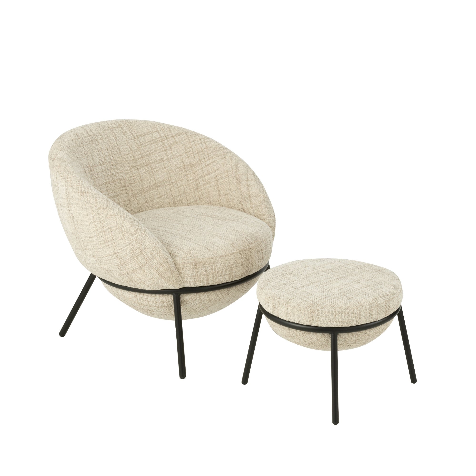 Loungstoel + krukje Napoli Beige J-Line - Loungestoel - J-Line - livinglovely.nl