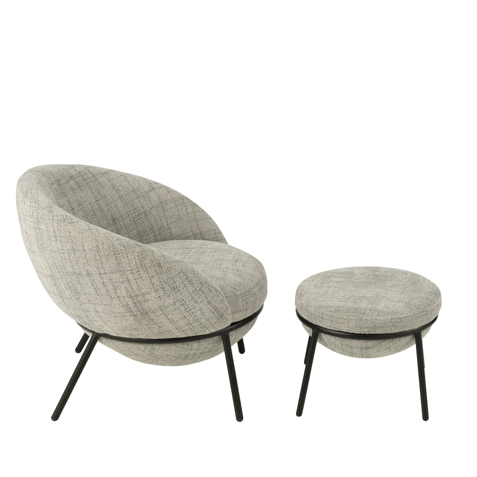 Loungstoel + krukje Napoli Grijs J-Line - Loungestoel - J-Line - livinglovely.nl