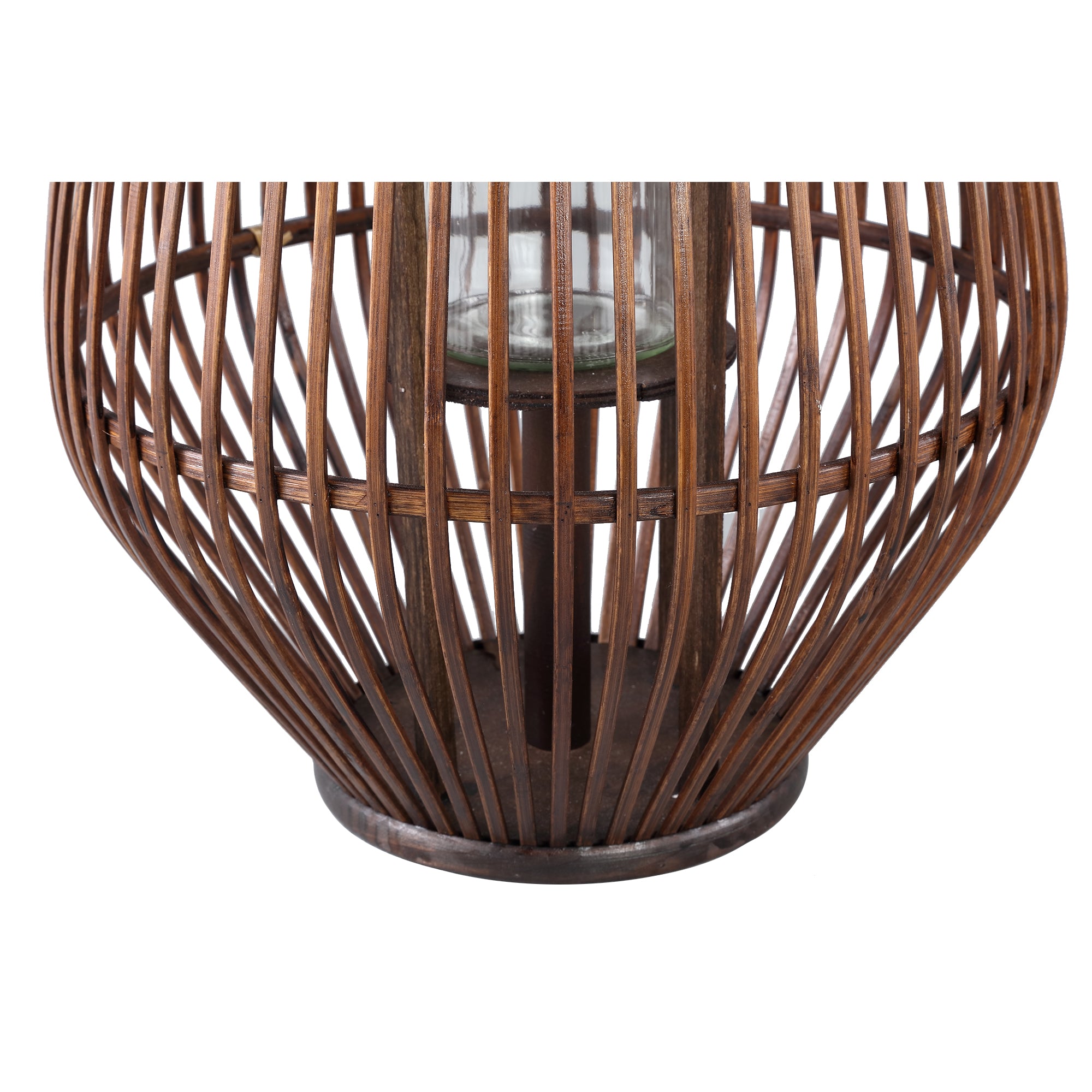 Lysia Brown Round Bamboo Lantern With Glass L (set of 2) - - PTMD - livinglovely.nl