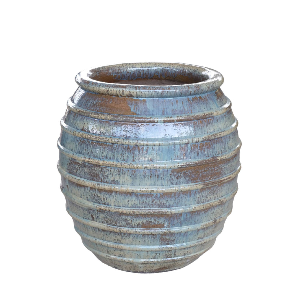 Maeghan Cream Round Ceramic Pot Lines Rough Finish PTMD - Pot - PTMD - livinglovely.nl