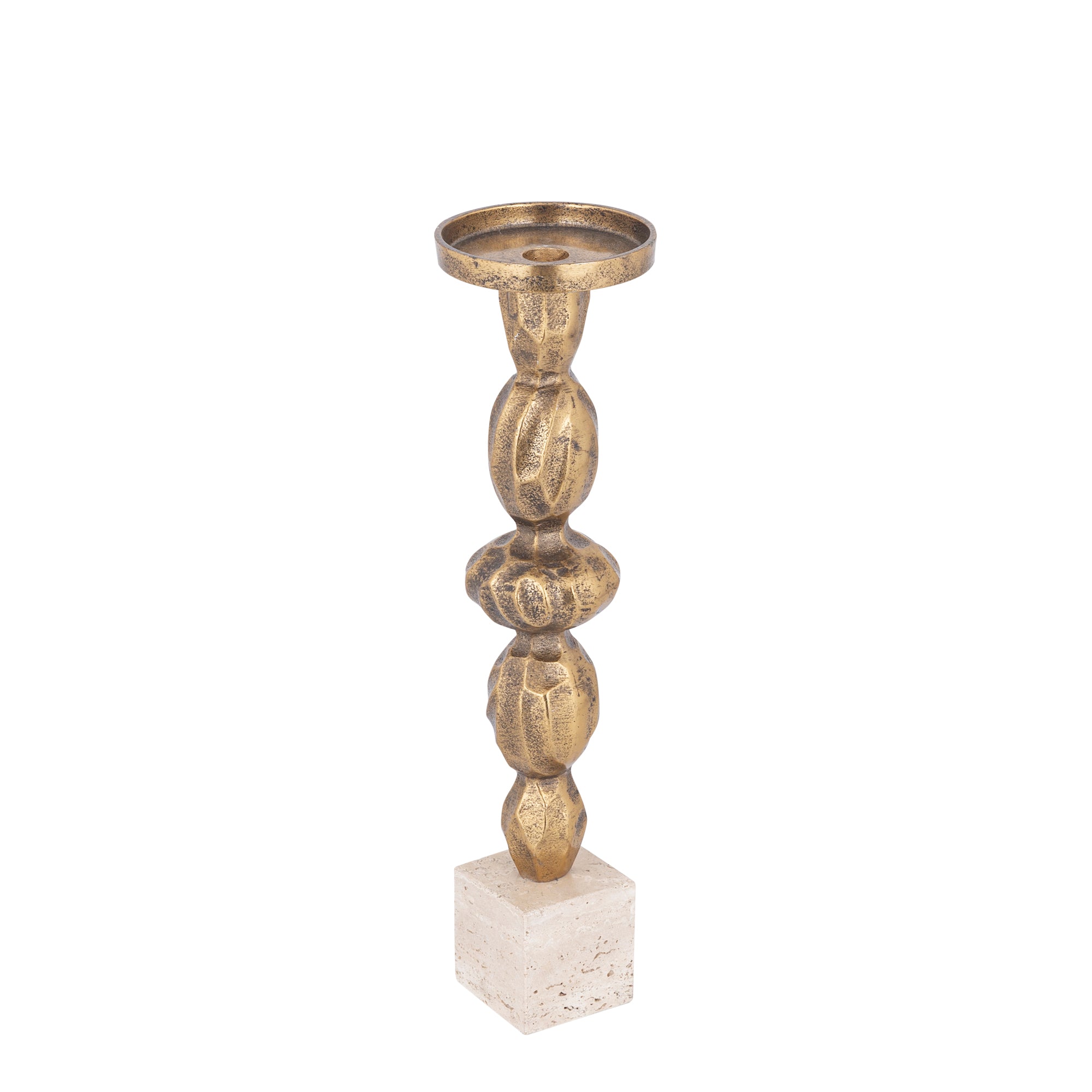 Malines Gold Casted Alu Candleholder On Base L PTMD - Kandelaar - PTMD - livinglovely.nl