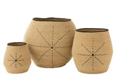 Mand Ster Stippellijnen Zeegras Naturel/Zwart Set van 3 - Mand - J-Line - livinglovely.nl