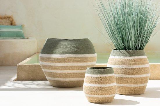 Mand Strepen Zeegras Groen/Naturel Set van 3 - Mand - J-Line - livinglovely.nl