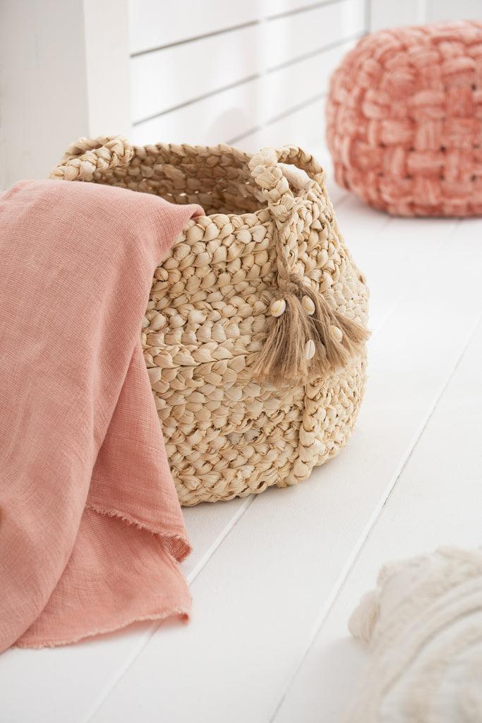 Manden Gevlochten Kwastjes Jute Mais Licht Naturel Set van 2 - Mand - J-Line - livinglovely.nl
