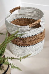 Manden Laura Raffia Wit/Naturel Set van 3 - Mand - J-Line - livinglovely.nl